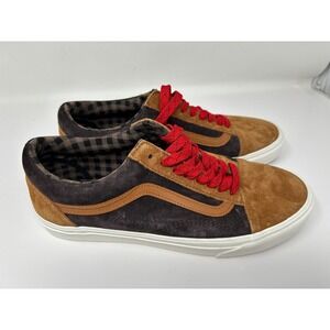 Vans Old Skool Suede Brown Charcoal Plaid Lining Sneakers Mens Low Top Shoes 10